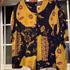 Fun 3X blue/gold short sleeve blouse